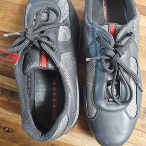 Prada Men's Black and Silver Sneakers